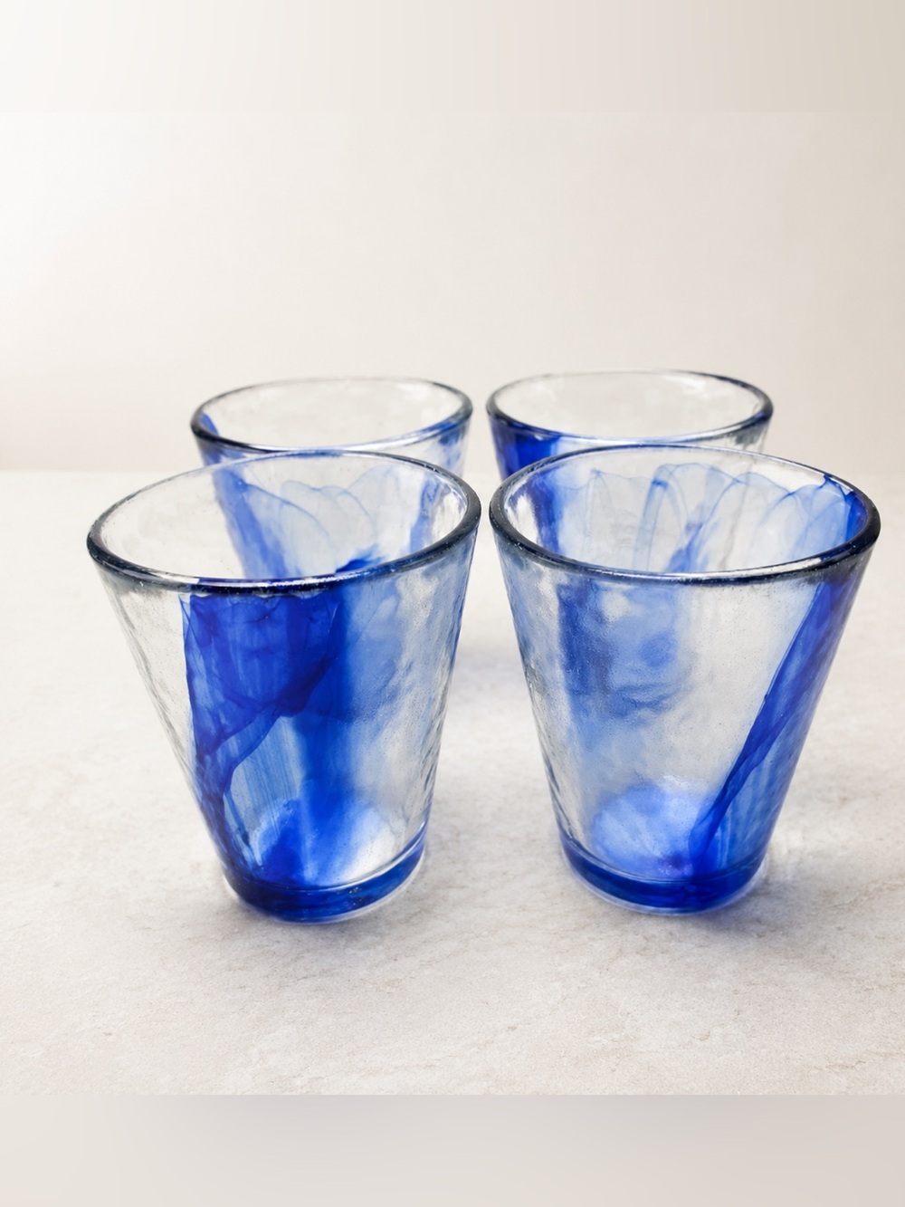 Set of 4 Bormioli Rocco Murano Cobalt Blue Hand-Blown Glass Tumblers Italy